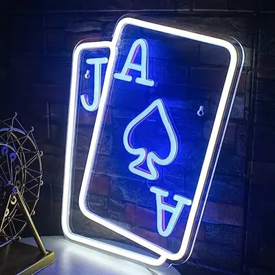 Creative Poker Card Design Neon Sign, USB Powered LED Neon Light, Ambient Neon Sign for Home Party Game Room Decor
