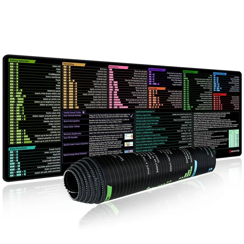 EXCOVIP Excel Shortcut Key Mouse Pad, 1 Count Rectangle Gaming Mouse Pad, Office Desk Keyboard Mat for Home Office Desk, Non-...