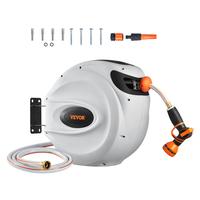 VEVOR Retractable Hose Reel, 100 ft x 1/2 inch, 180° Swivel Bracket Wall-Mounted, Garden Water Hose Reel with 9-Pattern Nozz...