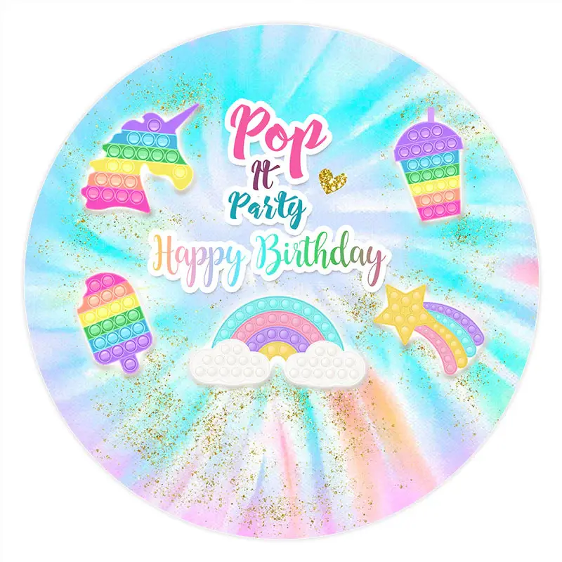 Aperturee Circle Colorful Rainbow Pop It Birthday Party Backdrop | Round Backdrop Cover Diy | Round Birthday Backdrop Cover |...