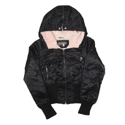 GUESS Hooded Bomber Jacket Black Nylon Womens S