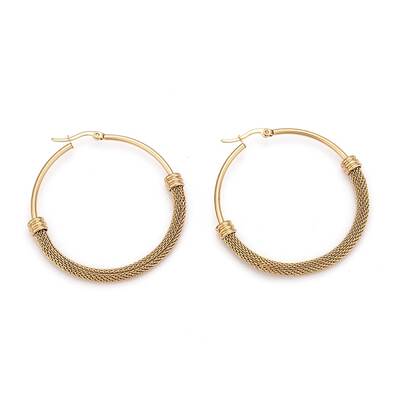 304 Stainless Steel Mesh Hoop Earrings