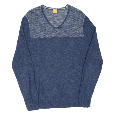BOSS Mens Jumper Blue V-Neck Tight Knit L