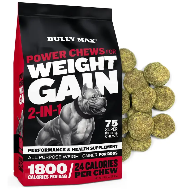 Bully Max Dog Weight Gainer Soft Chews for Puppies and Adults -  1,800 Calories, Dog Food Performance Supplement for Healthy ...