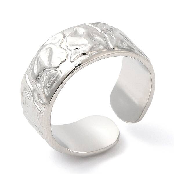 Non-Tarnish 304 Stainless Steel Textured Open Cuff Ring for Women