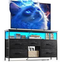 【FathersDayGift】Raybee Furniture Fabric Dresser for Bedroom, TV Stand for 45 50 Inch TV with LED & Charge Station, Drawer...