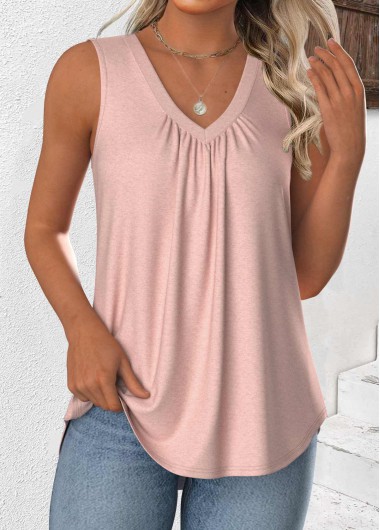 Modlily Dusty Pink Sleeveless V Neck Tank Top - XL