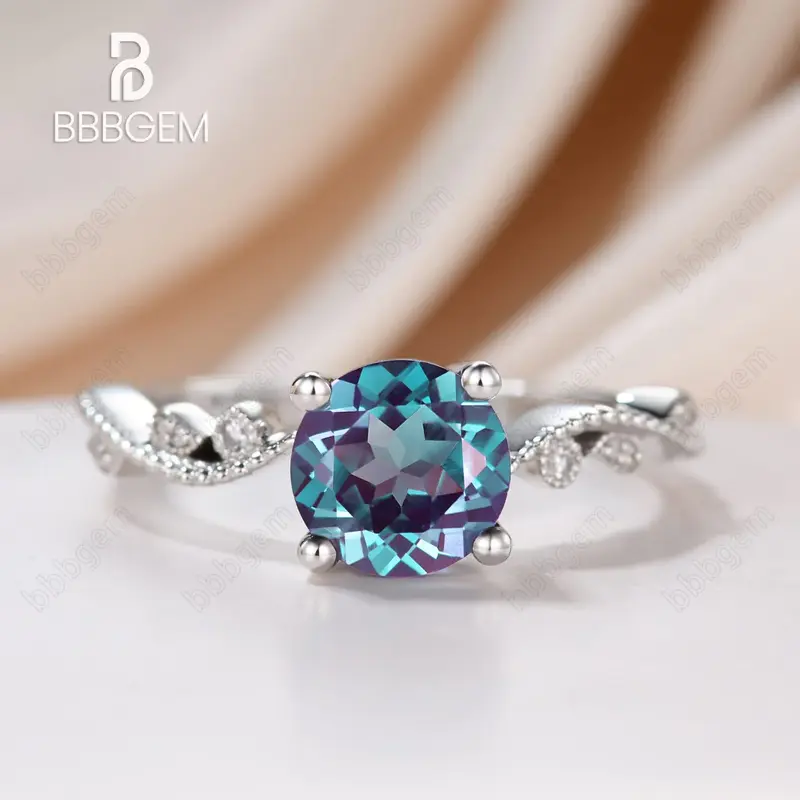 4 Prong Milgrain Round Alexandrite Engagement Ring Classic 1.2 Carat