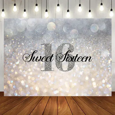 Aperturee Glitter Silver Bokeh Sweet 16th Birthday Backdrop