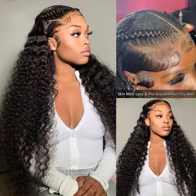 Pre Braid with Pre Baby Hair 10x6 Parting Max Pre Cut Transparent Lace Frontal Glueless Water Wave Wig Put On & Go Human Hair
