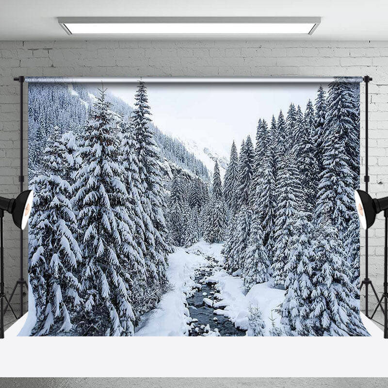 Heavy Snowy Forest Mountain Winter Photo Backdrop - Aperturee