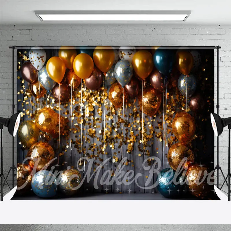 Glitter Sequin Gold Balloons Birthday Photo Backdrop - Aperturee