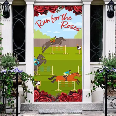 Run For The Roses Kentucky Derby Cartoon Door Cover - Aperturee