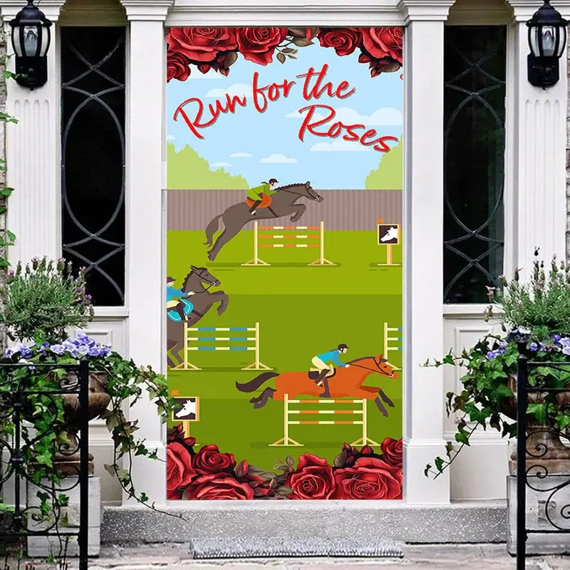 Run For The Roses Kentucky Derby Cartoon Door Cover - Aperturee