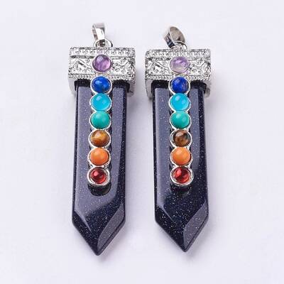 Synthetic Blue Goldstone with Synthetic & Natural Mixed Stone Chakra Big Pendants