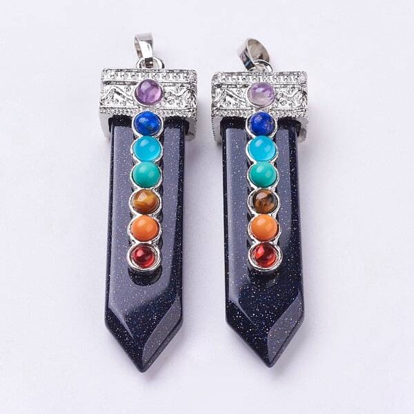 Synthetic Blue Goldstone with Synthetic & Natural Mixed Stone Chakra Big Pendants