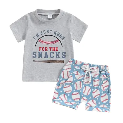 2Pcs Baby Boy Summer Outfits Short Sleeve Baseball Bat Print Tops + Shorts Set Toddler Clothing