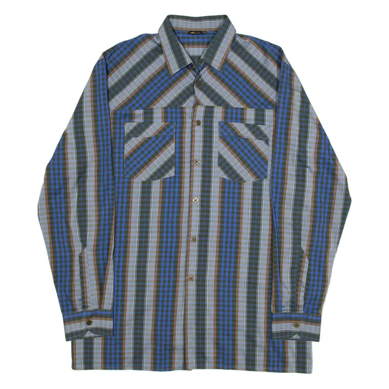 TOP MEN Shirt Blue Check Long Sleeve Mens M
