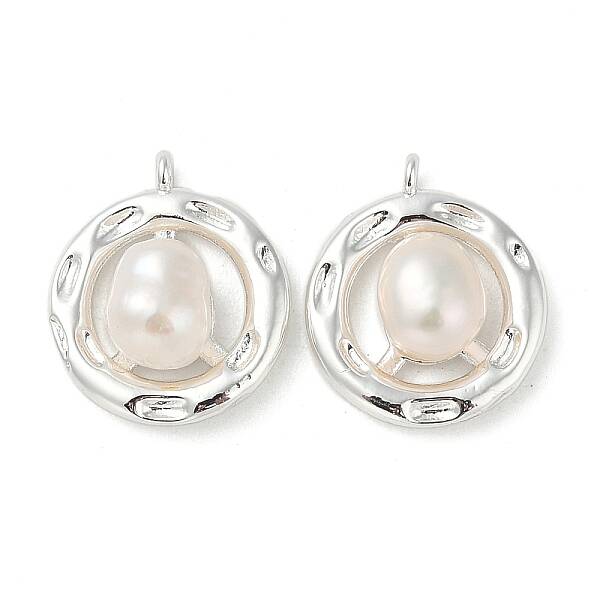 Brass Pave Natural Freshwater Pearl Pendants