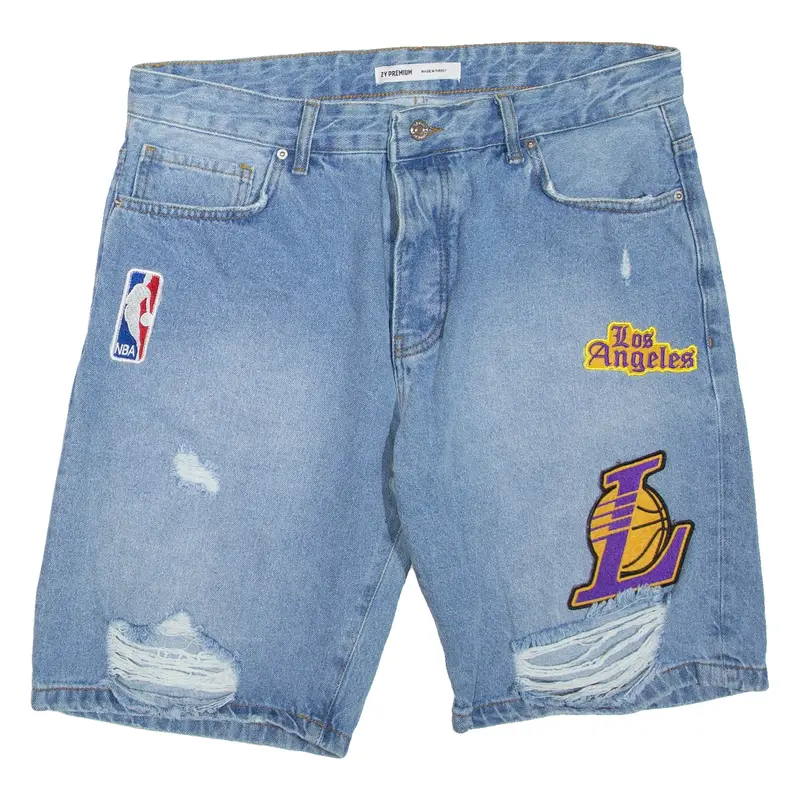 ZY PREMIUM NBA LA Lakers Mens Denim Shorts Blue M W34