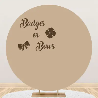 Badges Or Bows Brown Circle Gender Reveal Backdrop - Aperturee
