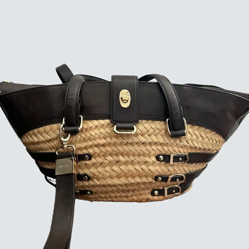 Pre-owned JIMMY CHOO Palm Leaf Tote Bags Raffia Tote Bag with COA