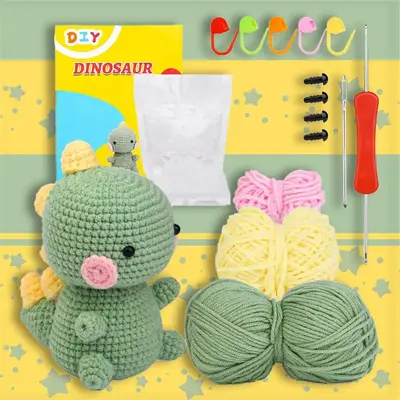 Dinosaur Crochet Kit, Polyester, Crochet Hook, Instruction Video, Dinosaur Crochet Kit for Beginners DIY Crafts Dinosaur Kit ...