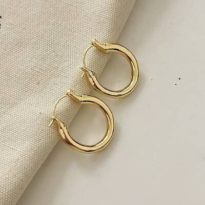 Retro Brass Huggie Hoop Earrings for Women