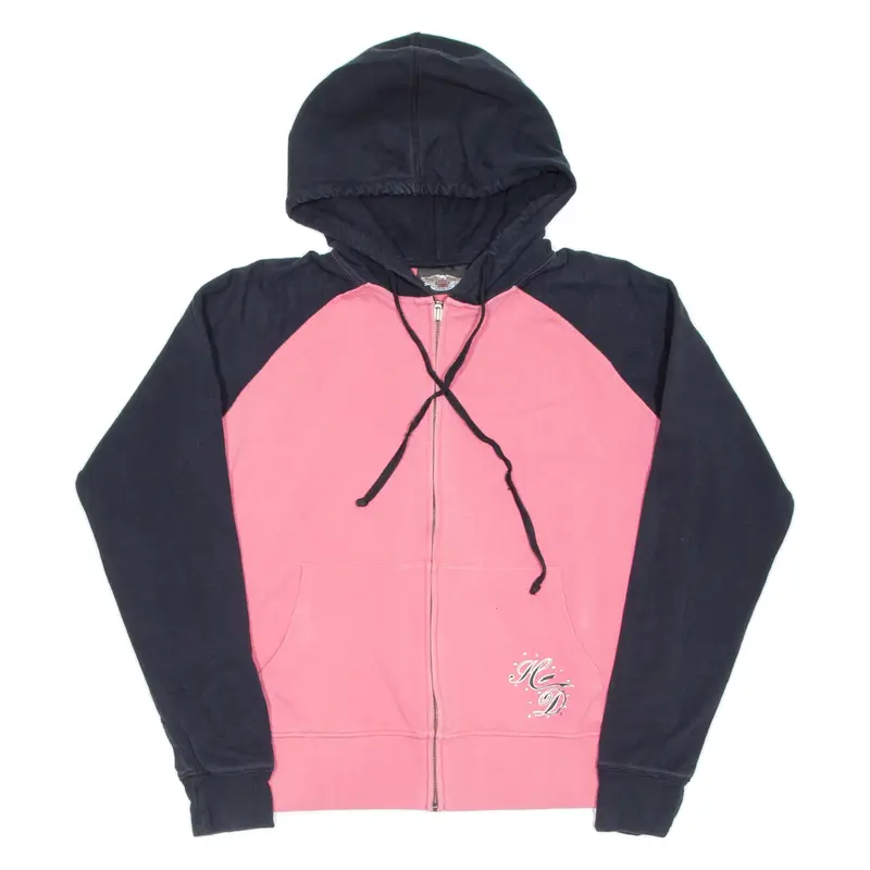 HARLEY DAVIDSON Womens Pink Hoodie Full Zip L