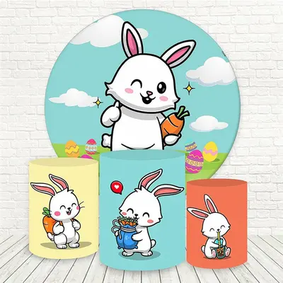 Aperturee Rabbit Carrot Round Easter Backdrop Kit For Party | Easter Backdrop Photography | Easter Backdrops For Photos | Eas...