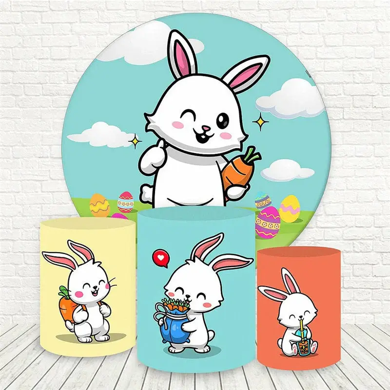 Aperturee Rabbit Carrot Round Easter Backdrop Kit For Party | Easter Backdrop Photography | Easter Backdrops For Photos | Eas...