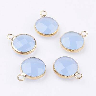 Golden Tone Brass Glass Flat Round Charms