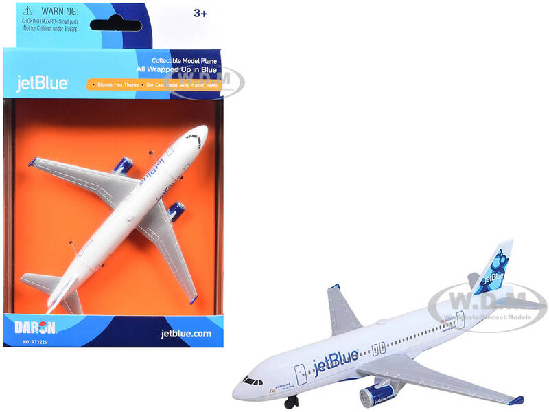 Airbus A320 Commercial Aircraft JetBlue Airways (N636JB) White with Tail Graphics Diecast Model Airplane by Daron