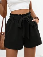 Women's Solid Color Tie Waist  Shorts, Casual Comfy Shorts for Summer, Women's Bottoms for Daily Wear