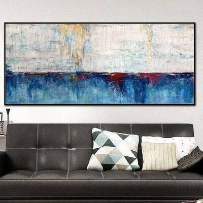 Large Oil Art On Canvas Gold Leaf Painting Blue Ocean | MARVELOUS LAKE