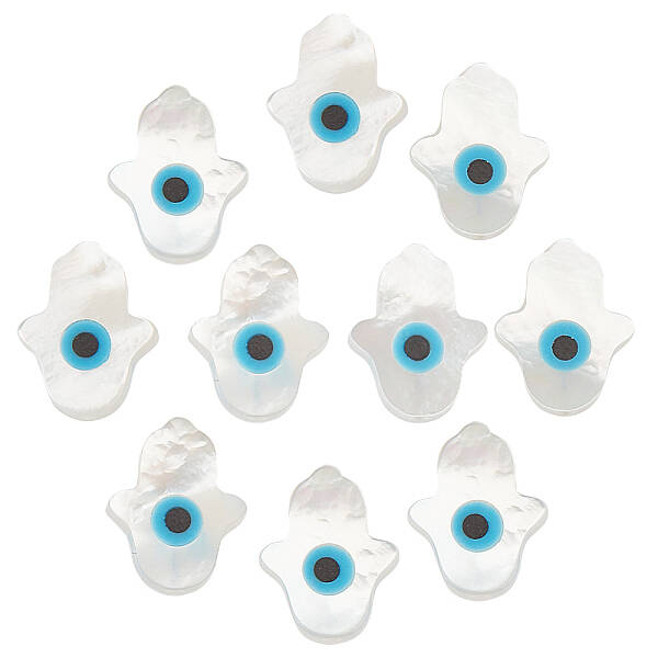 Beebeecraft 1 Box 10Pcs Evil Eye Spacer Beads Natural Shell Buddha's Hand with Horse Eye Loose Beads for Jewelry Making Neckl...