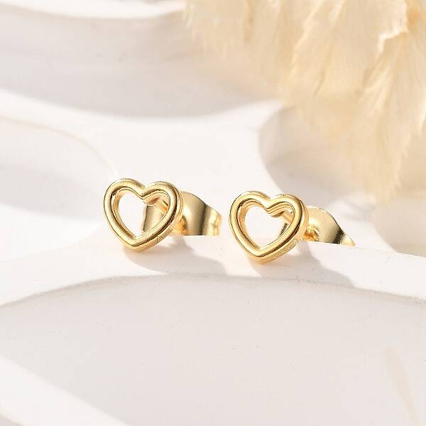 PVD Vacuum Plating 304 Stainless Steel Tiny Hollow Out Heart Stud Earrings for Women