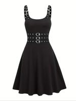 Women's Gothic Style Metal Ring Decor Sleeveless Dress, Casual Fashion A Line Dress for Daily Outdoor Wear, Women Dress for S...