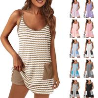 Tankaneo Womens Tennis Dress Casual Striped Athletic Sleeveless Summer Romper Dress with Built in Shorts