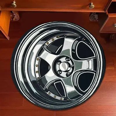 Round Creative Wheel Pattern Carpet, 1 Count Street Style Non-slip Floor Rug Mat, Decorative Carpet for Home Living Room Bedr...