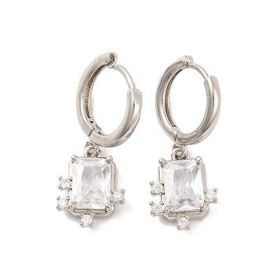 Brass Micro Pave Clear Cubic Zirconia Hoop Earrings for Women
