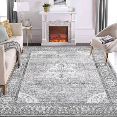 Garvee Area Rug Grey 9x12 Living Room Rugs Washable Rug Large Boho Bedroom Rug Soft Floral Distressed Rug Indoor Non Slip Non...