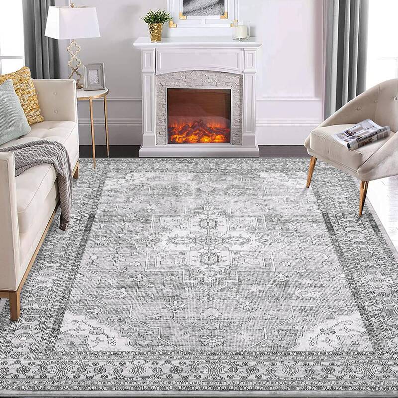 Garvee Area Rug Grey 9x12 Living Room Rugs Washable Rug Large Boho Bedroom Rug Soft Floral Distressed Rug Indoor Non Slip Non...
