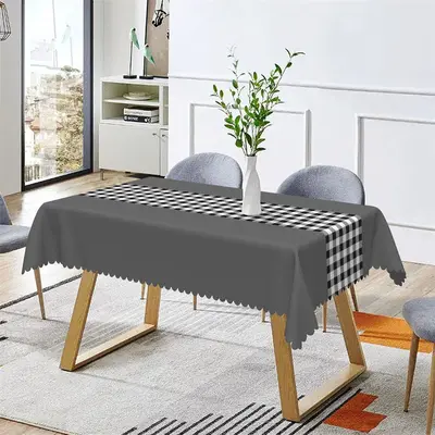 Modern Gingham Grey Rectangle Tablecloth For Picnic - Aperturee