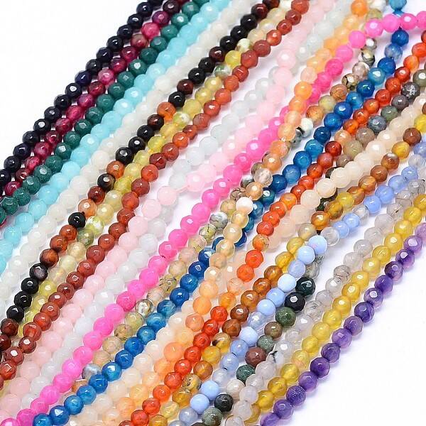 Faceted Natural Agate Beads Strands