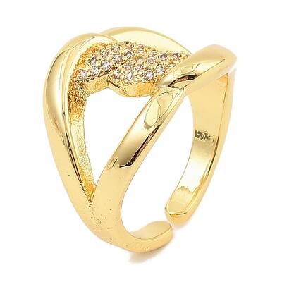 Brass Micro Pave Cubic Zirconia Cuff Rings for Women