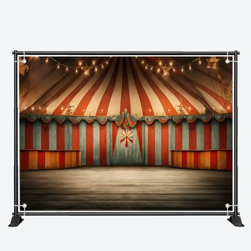 Circus Mill Tent Red Stripes Light Birthday Backdrop - Aperturee