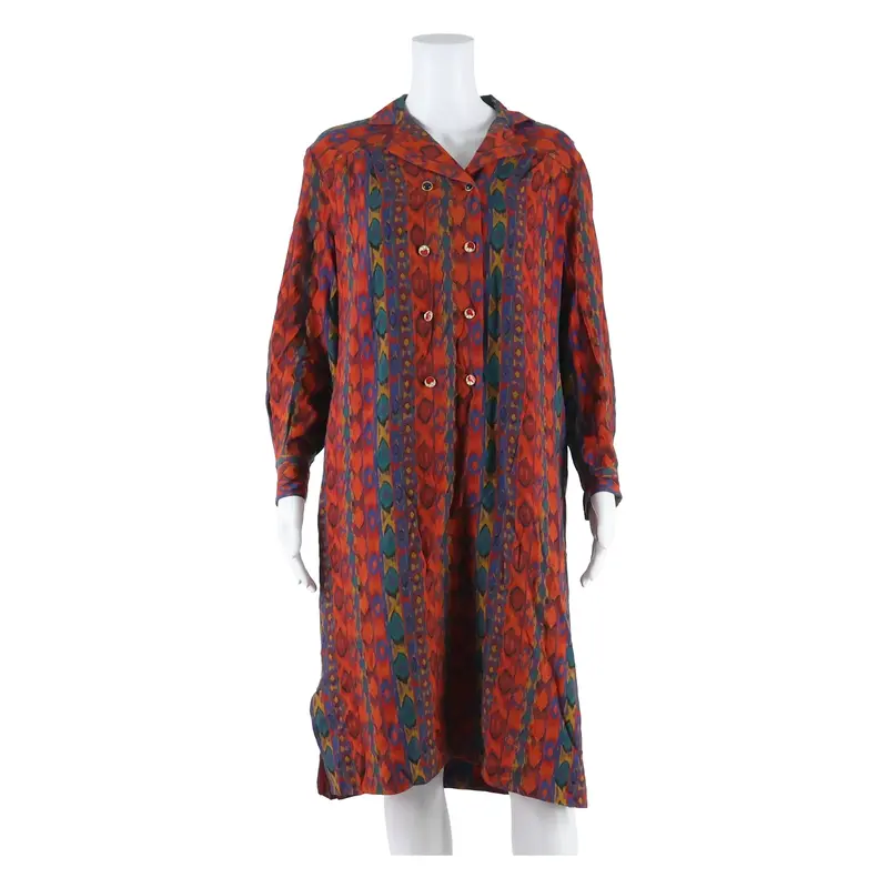 JEAN BIOLAY Womens Shirt Dress Orange Crazy Pattern Long Sleeve Knee Length M