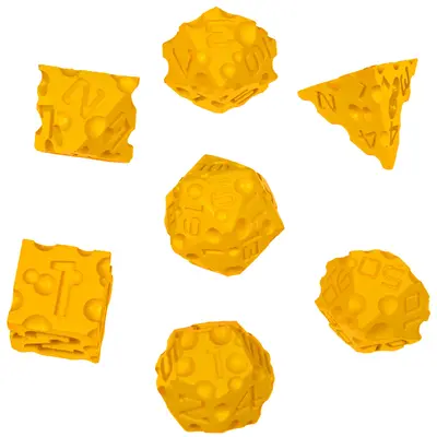 DND Cheese Dice 3D Printed 7PCS Polyhedral Food Themed Dice Set Great for Dungeons and Dragons, Pathfinder, Tabletop RPG, MTG...