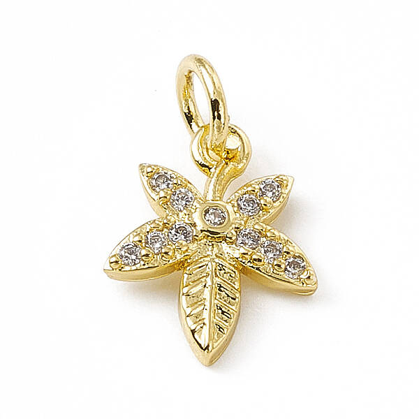 Brass Micro Pave Clear Cubic Zirconia Leaf Charms